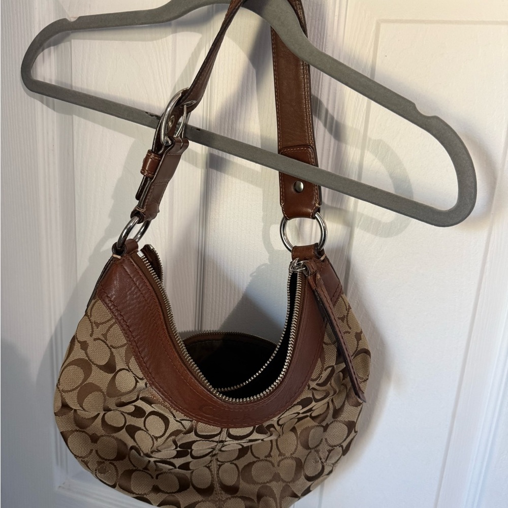 Vintage Coach Signature Brown and Tan Hobo Bag